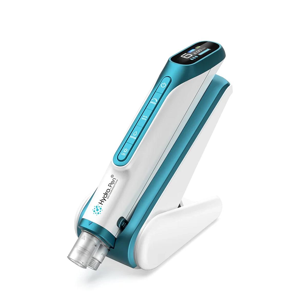 Metallic blauwgroene Hydra Pen H6 met naaldmodule en inklapbare standaard