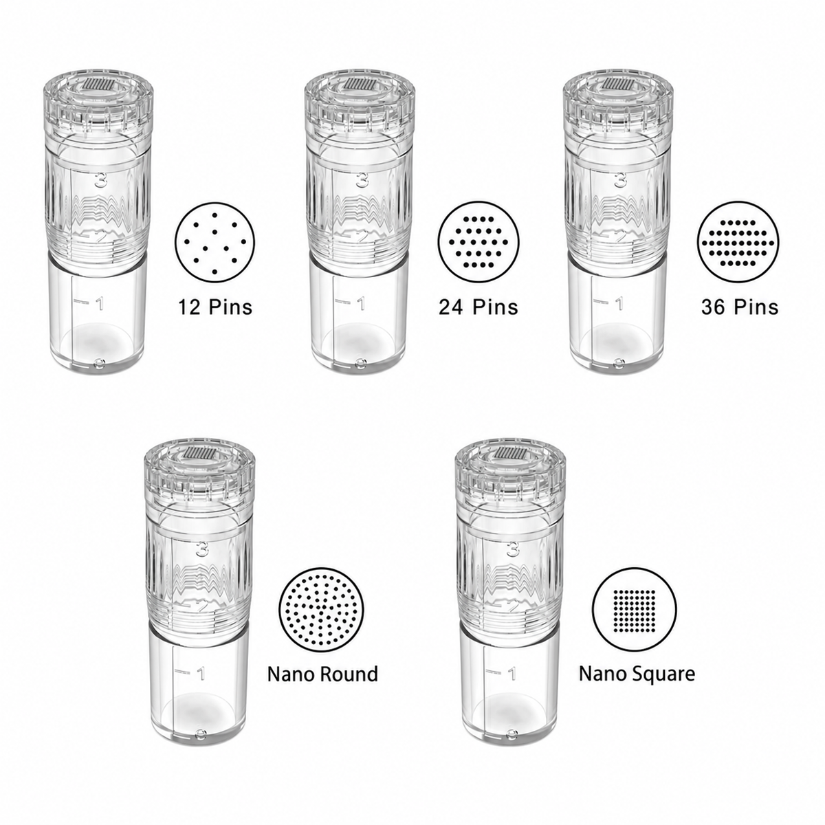 Naaldmodules voor Hydra Pen H3 en H5: 12, 24 of 36 naalden, Nano Round en Nano Square